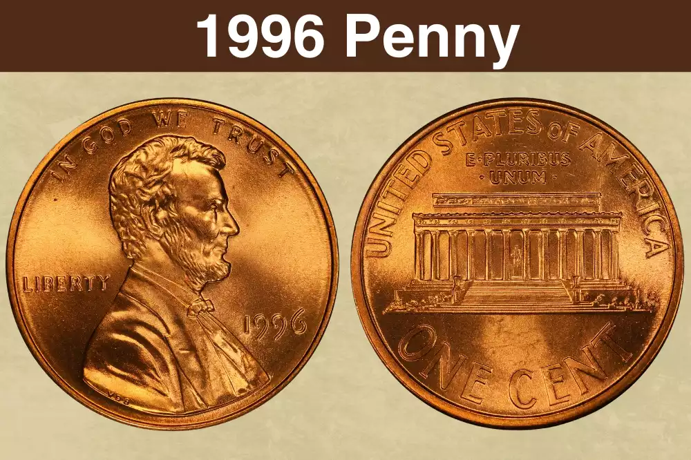 1996 Lincoln Memorial penny obverse and reverse showing full Red uncirculated condition